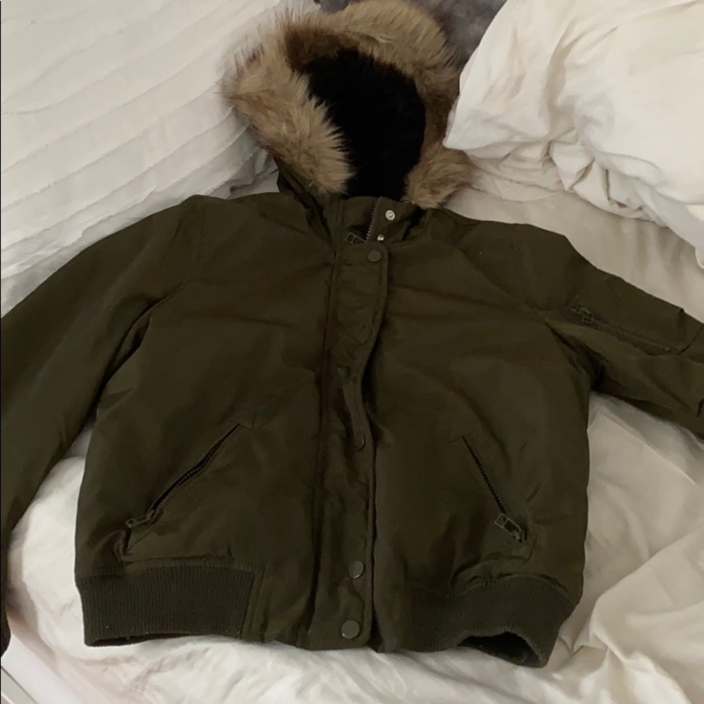 another green bomber jacket but with fur